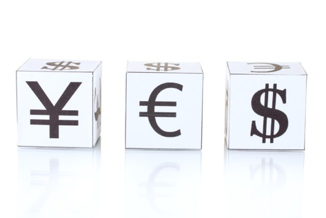 forex. currency in the white dices on white background
